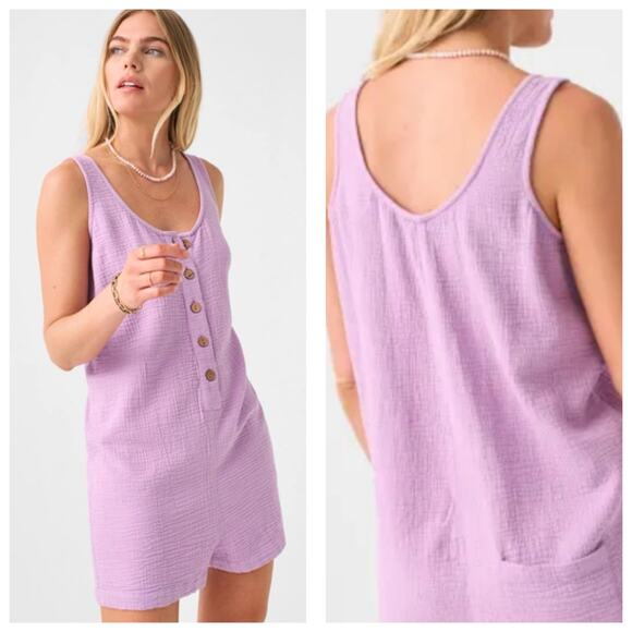 FAHERTY Dream Cotton Gauze Jamesport Romper In Nirvana Size Medium Purple - Picture 1 of 14